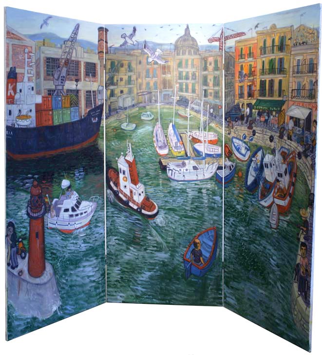 Painting of a Spanish harbour