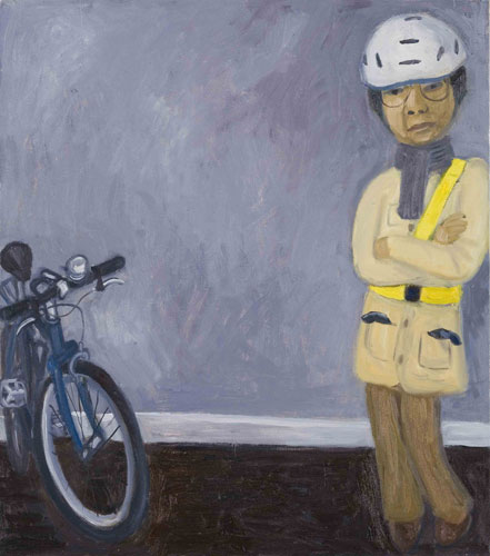 painting of a bicycle and rider