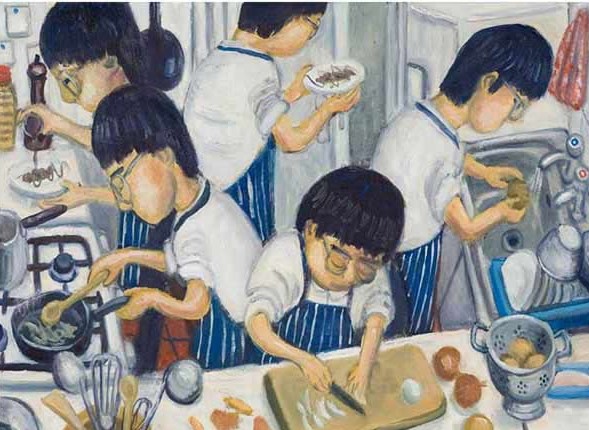 Cooking in a kitchen