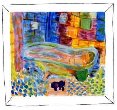 nude in the bath and small dog