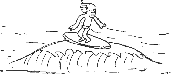 A surfer rides a wave