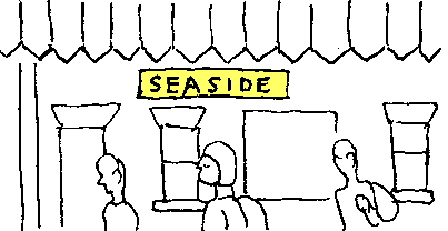 arrives at seaside station